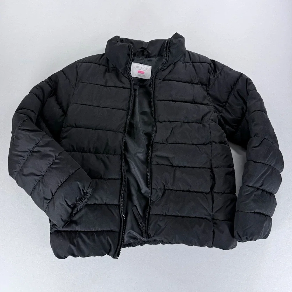 Girls Puffer Jacket M 7/8 Black Winter Coat Lightweight by The Children's Place
